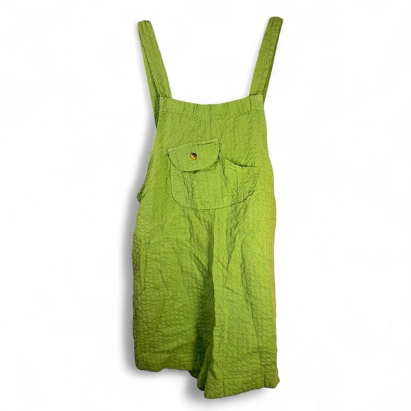 Urban Outfitters Romper Shorts Cotton Linen Blend Green Overalls Pockets XS - Picture 3 of 8